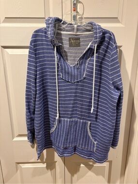 Natural Reflections Blue and White Striped Crewneck Hoodie Sweater